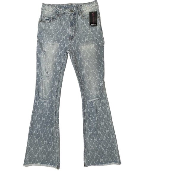 NOBO Jeans Juniors Size 5 Blue Light Wash Flare Butterfly Distress Holes‎ NEW - Picture 12 of 13